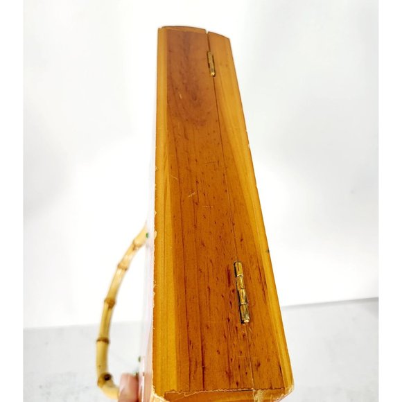 VIntage Parasol Painting Art Wooden‎ Vanity Crossbody Carry On Bag geisha 1909 - Picture 10 of 12